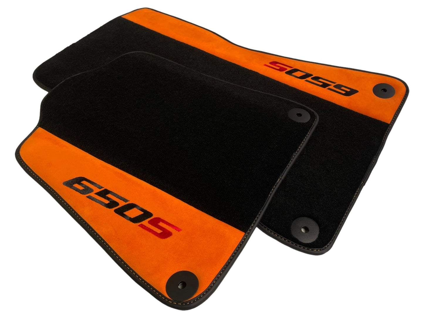 Black Floor Mats for McLaren 650S with Orange Alcantara Leather (2014-2019)