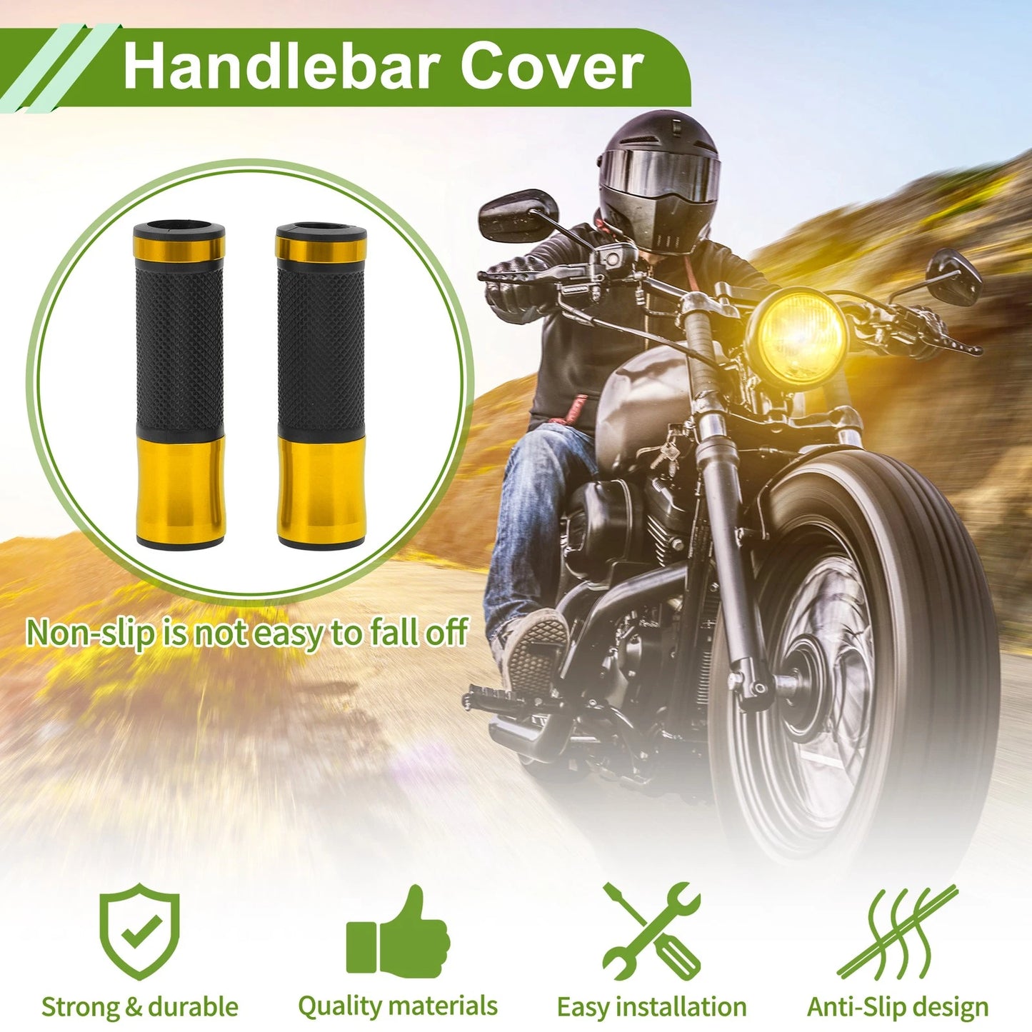 7/8" 22mm Hand Grips Aluminum Alloy Gold Tone for Motorcycle