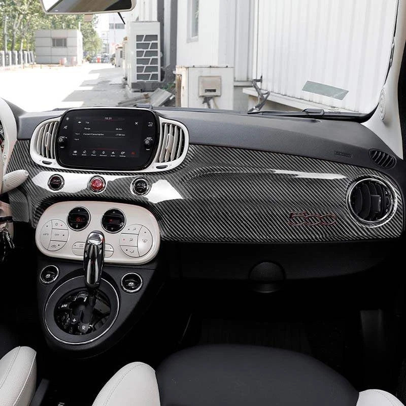 100% Dry Gloss Carbon Fiber Dashboard Panel Cover Trim for Fiat 500 2016-2023