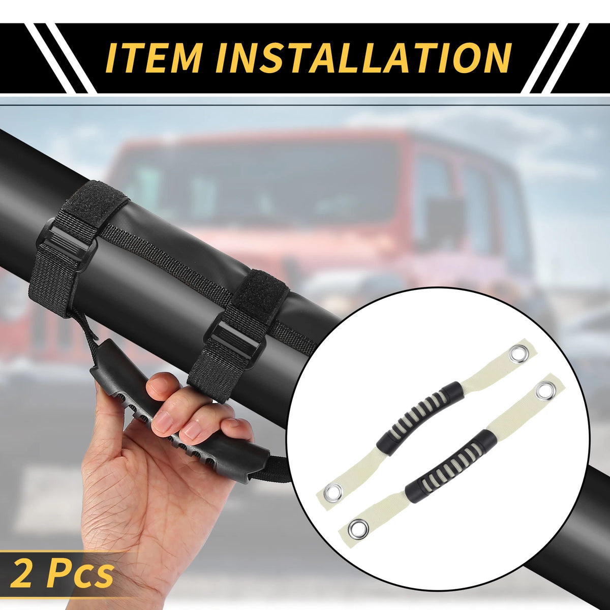 2 x Roll Bar Grab Handles for Jeep Wrangler Roof Rope Handle with Hole White