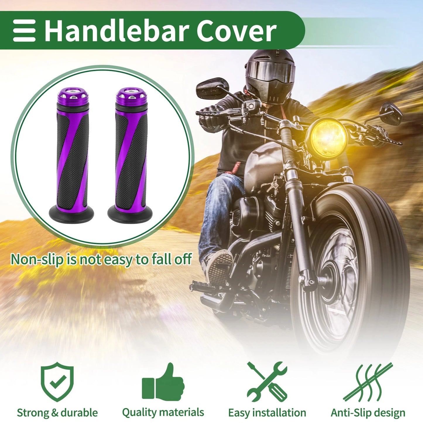 7/8" 22mm Hand Grips Cover for Motorcycle Handlebar Grips Rubber Black Purple