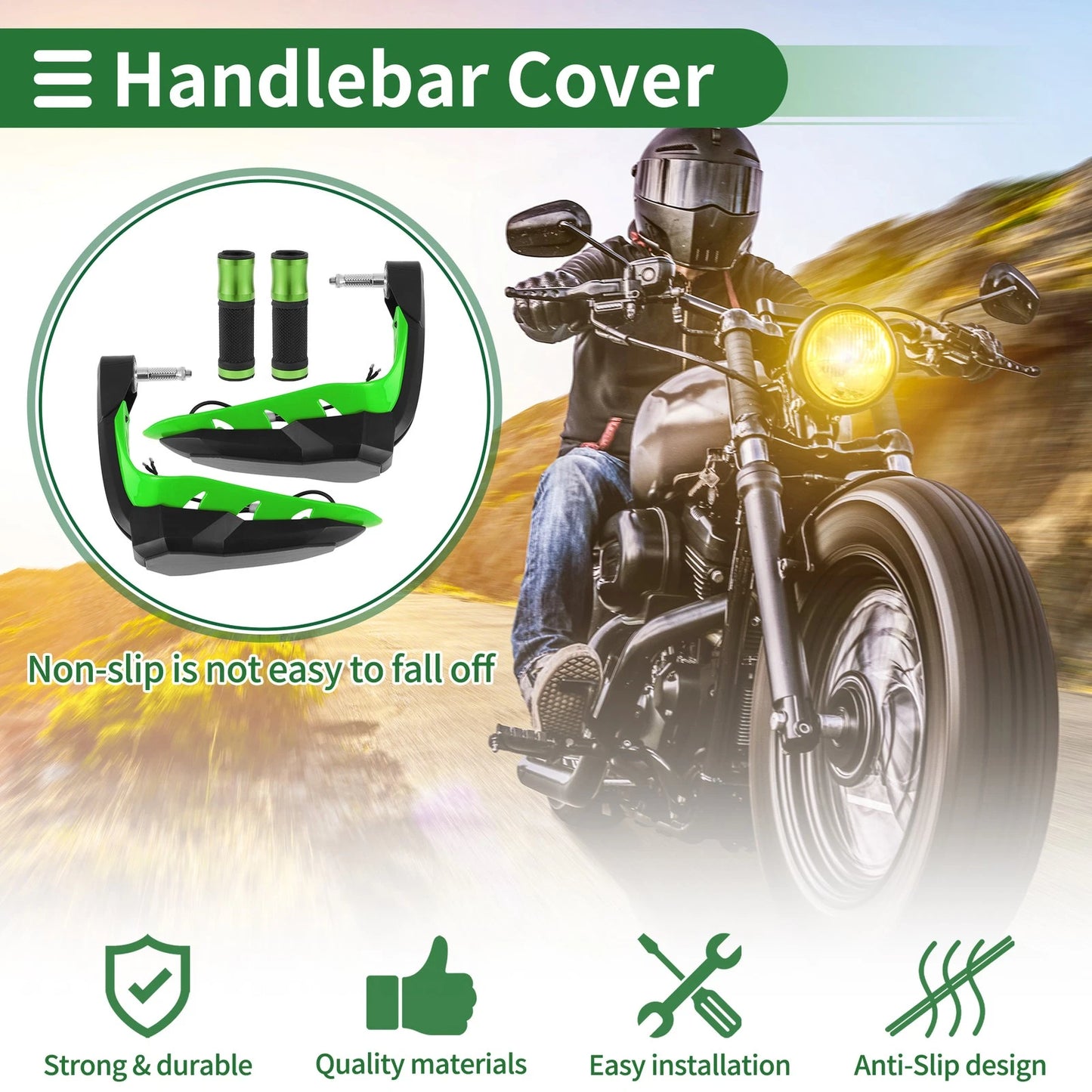 Hand Grips Cover Kit for Motorcycle Handlebar Rubber Diamond Pattern Green