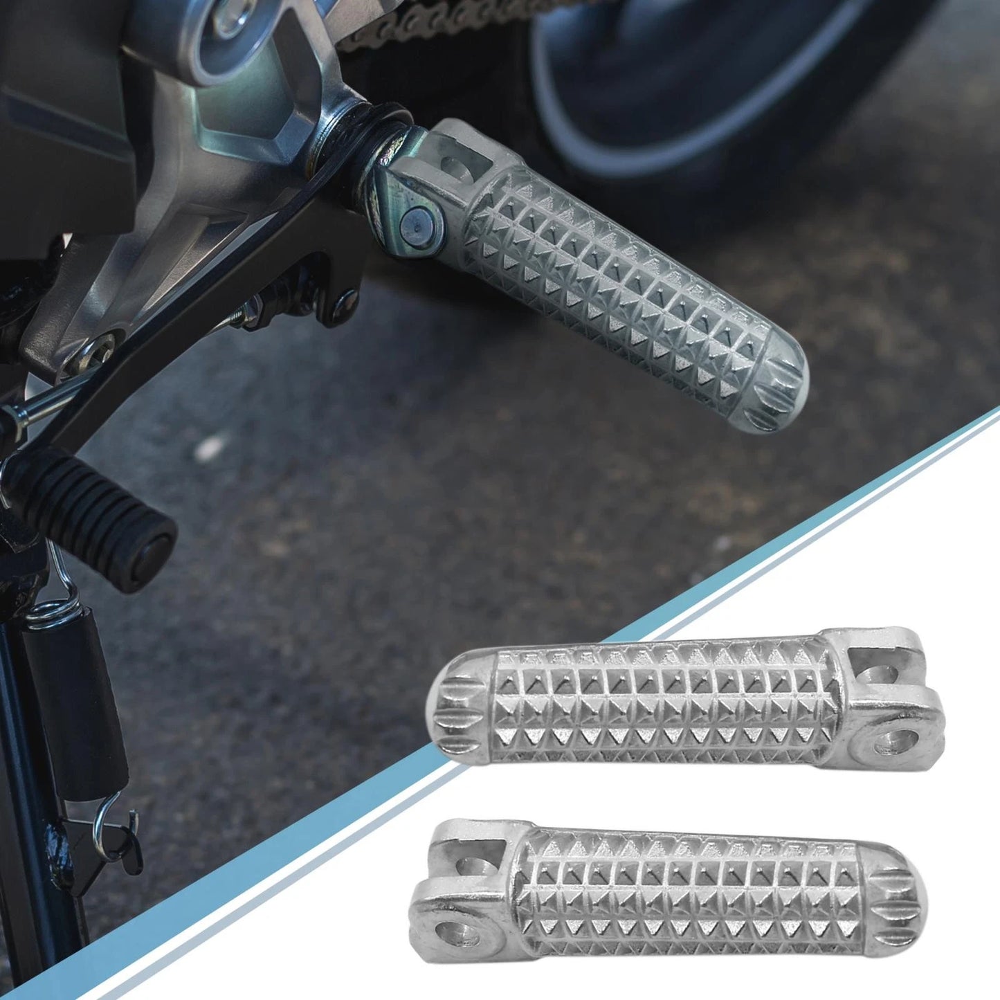 2 x 8mm Aluminum Aolly Footrest Footpeg Silver Tone for Motorcycle
