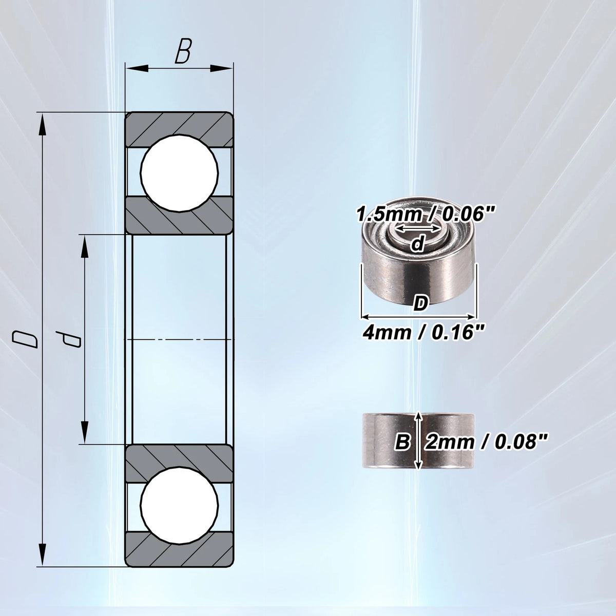 20 x 1.5x4x2mm Double Metal Shield Car Deep Groove Ball Bearings for Make Model
