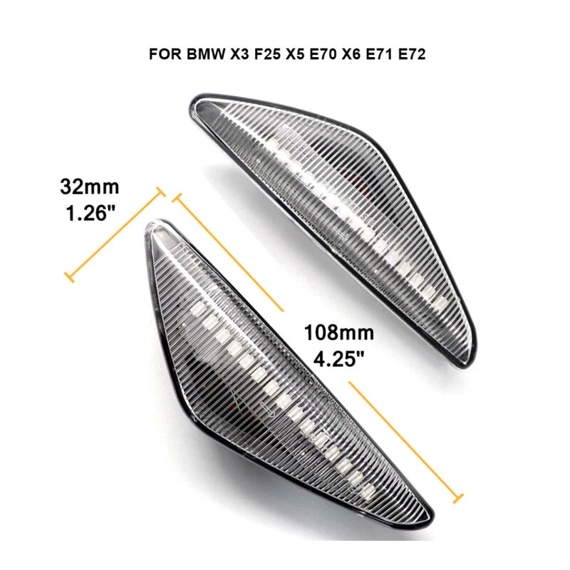 Clear LED Fender Side Marker Turn Signal Light for BMW X3 F25 X5 E70 X6 E71 E72
