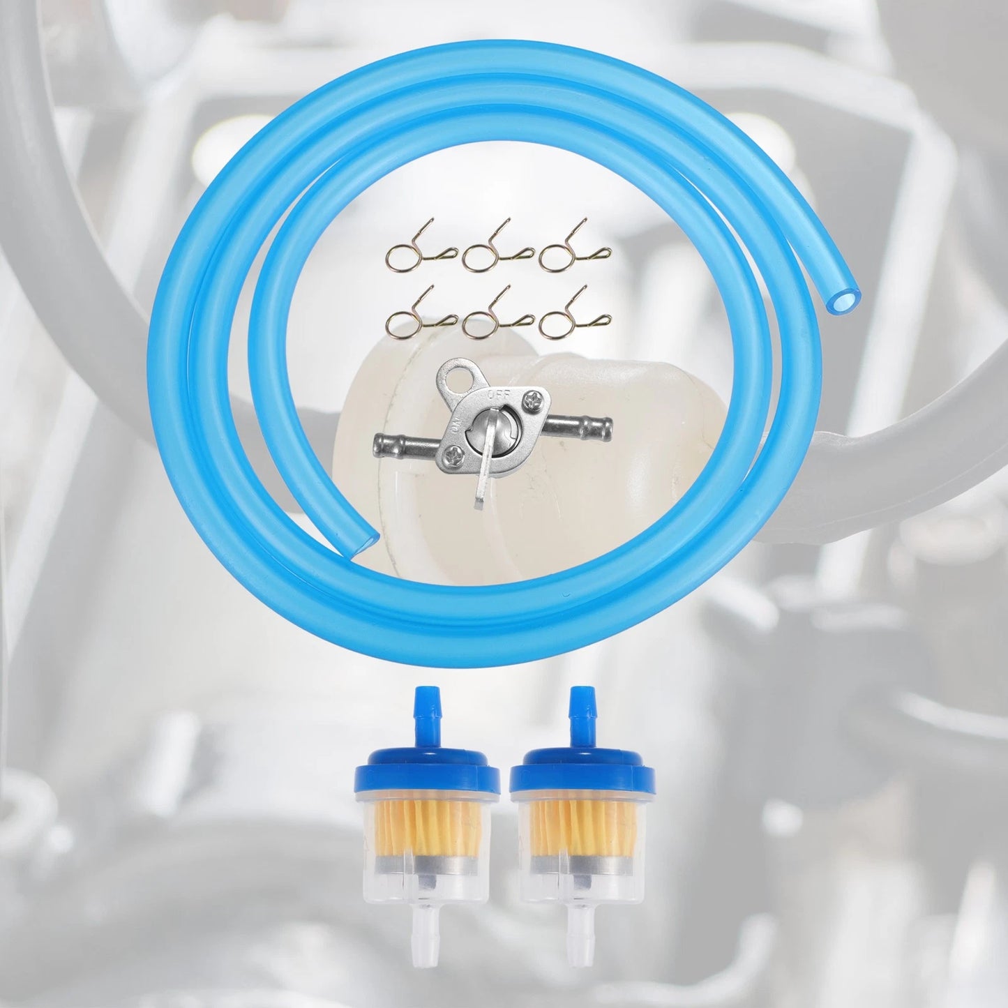 Motorcycle Fuel Line Clamps with 2 Fuel Filters for CRF50/70/90 Honda ATV Blue