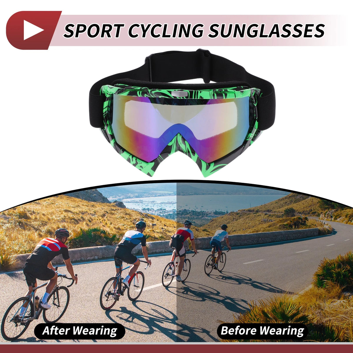 Motorcycle Riding Goggles 1 x Blue Lens Green Frame PC TPU for Motorcycle