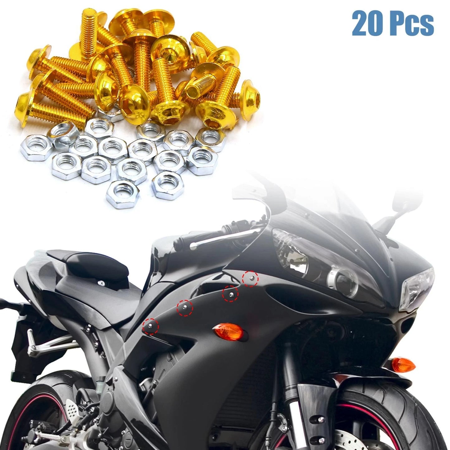 Bolts 20pcs M6 Gold Tone Aluminum Alloy Hex Socket Head for Motorcycle
