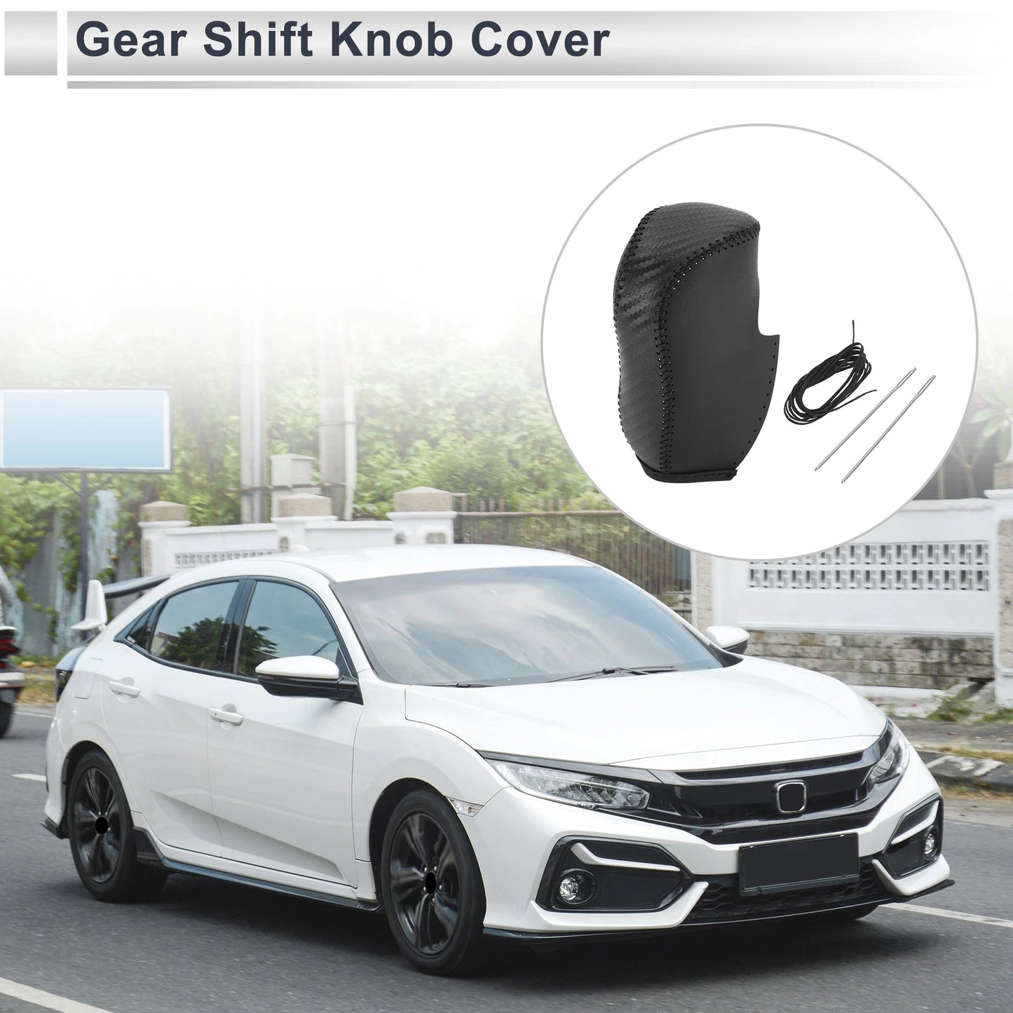 Car Gear Shift Knob Cover Black Faux Leather for Honda Civic (2012-2014)