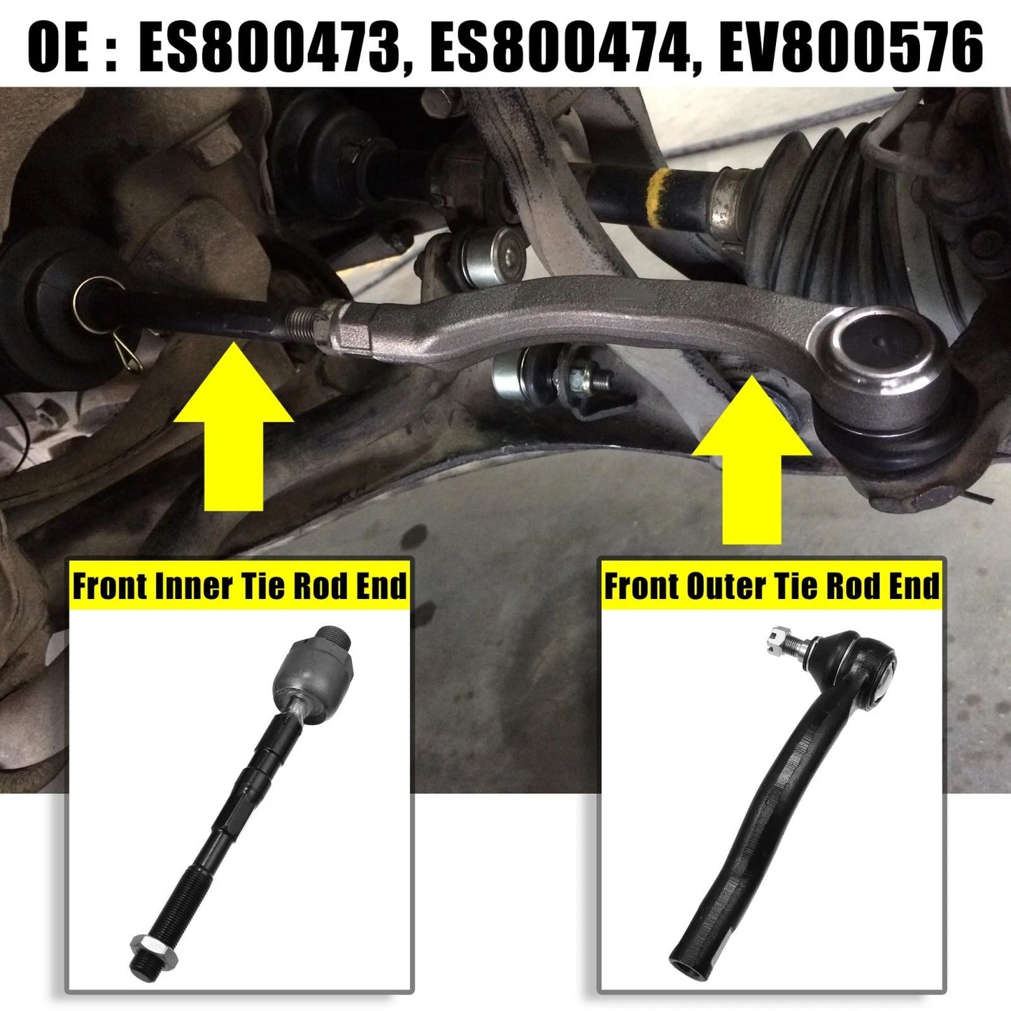 4 x Front Inner Outer Tie Rod End Link Kit for Lincoln MKX, Ford (2007-2015)
