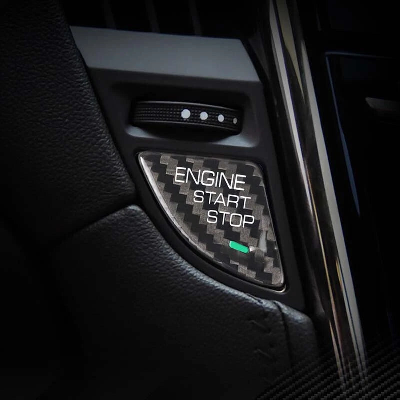 Real Carbon Fiber Engine Start Buttons Cover Overlay Trim Fit For Cadillac ATS