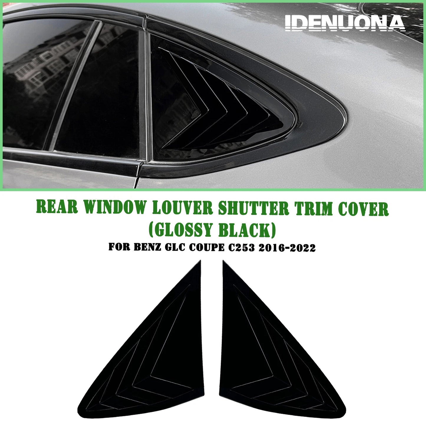 2 x Gloss Black Rear Side Window Louvers for Benz GLC C253 (2016-2022)