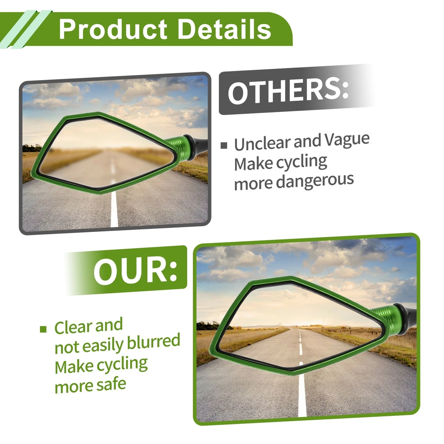 M10 / 1 Set / Rear View Mirrors Polygonal Shape Green Iron Plastic for M10