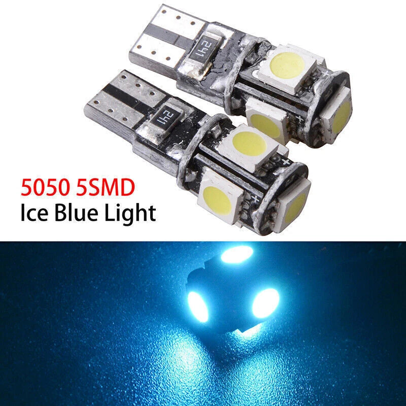 T10 Ice Blue LED Wedge Light Bulb 2 x 5050 for Universal Dome Lamp