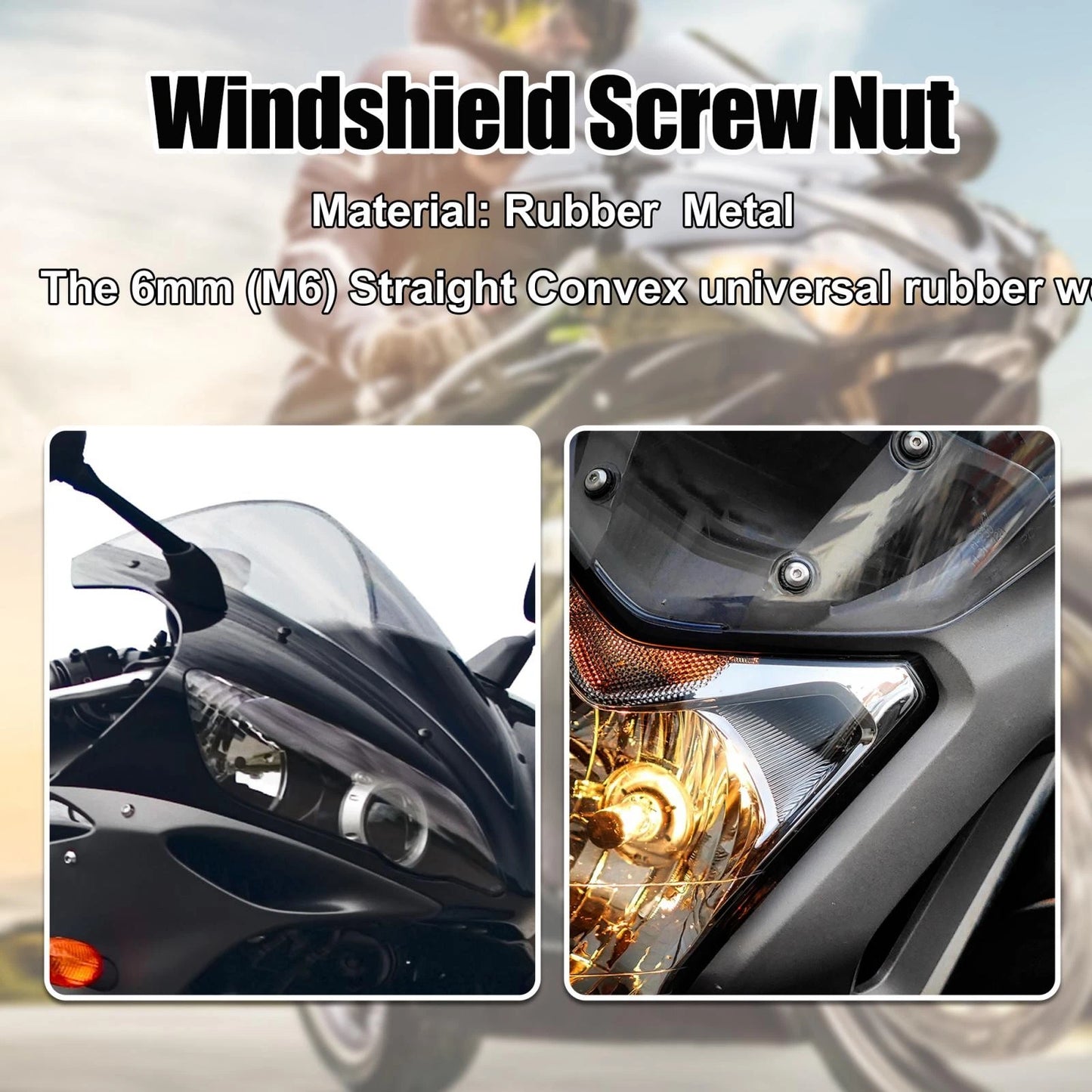 10pcs M6 Convex Black Rubber Windshield Screws Bolts Nut for Motorcycle