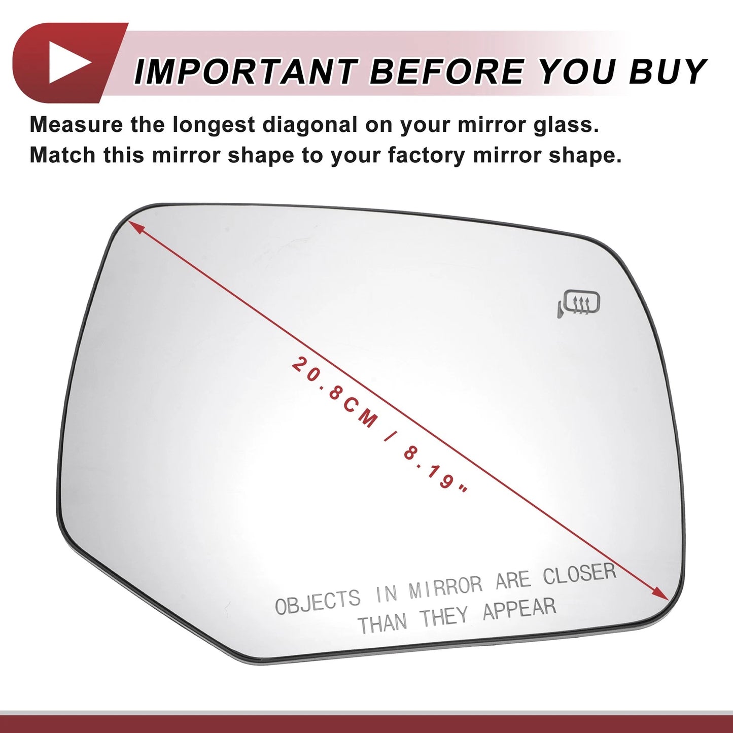 Heated Right Passenger Side Mirror Glass for Ford Escape (2008-2012)