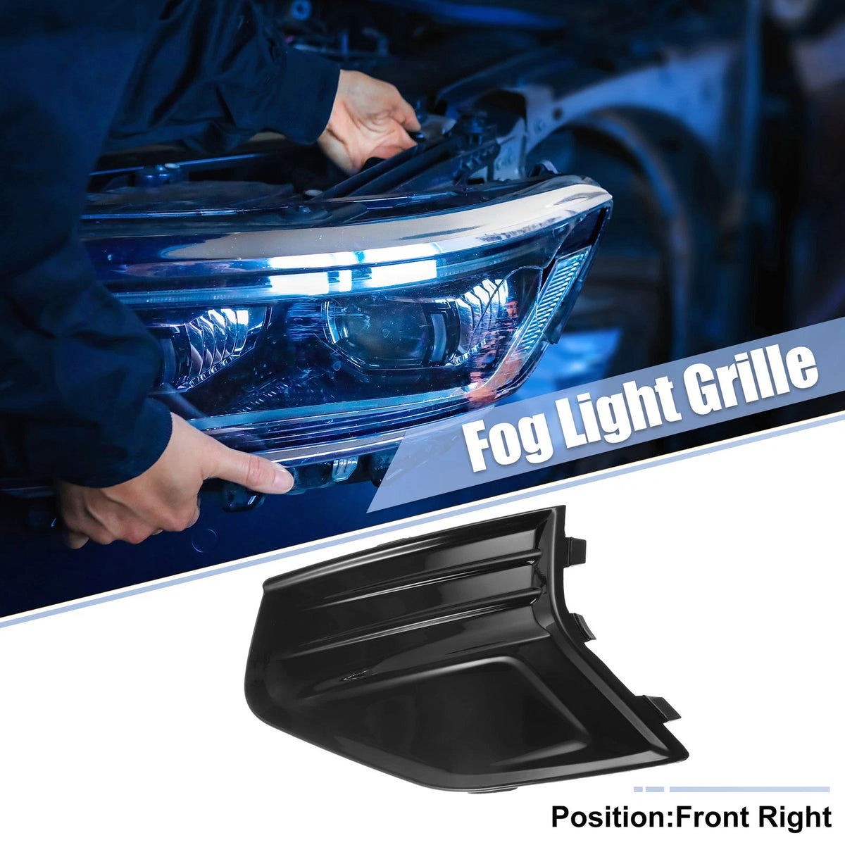 Front Right Fog Light Grille Cover for Ford Fusion (2019-2020) Gloss Black
