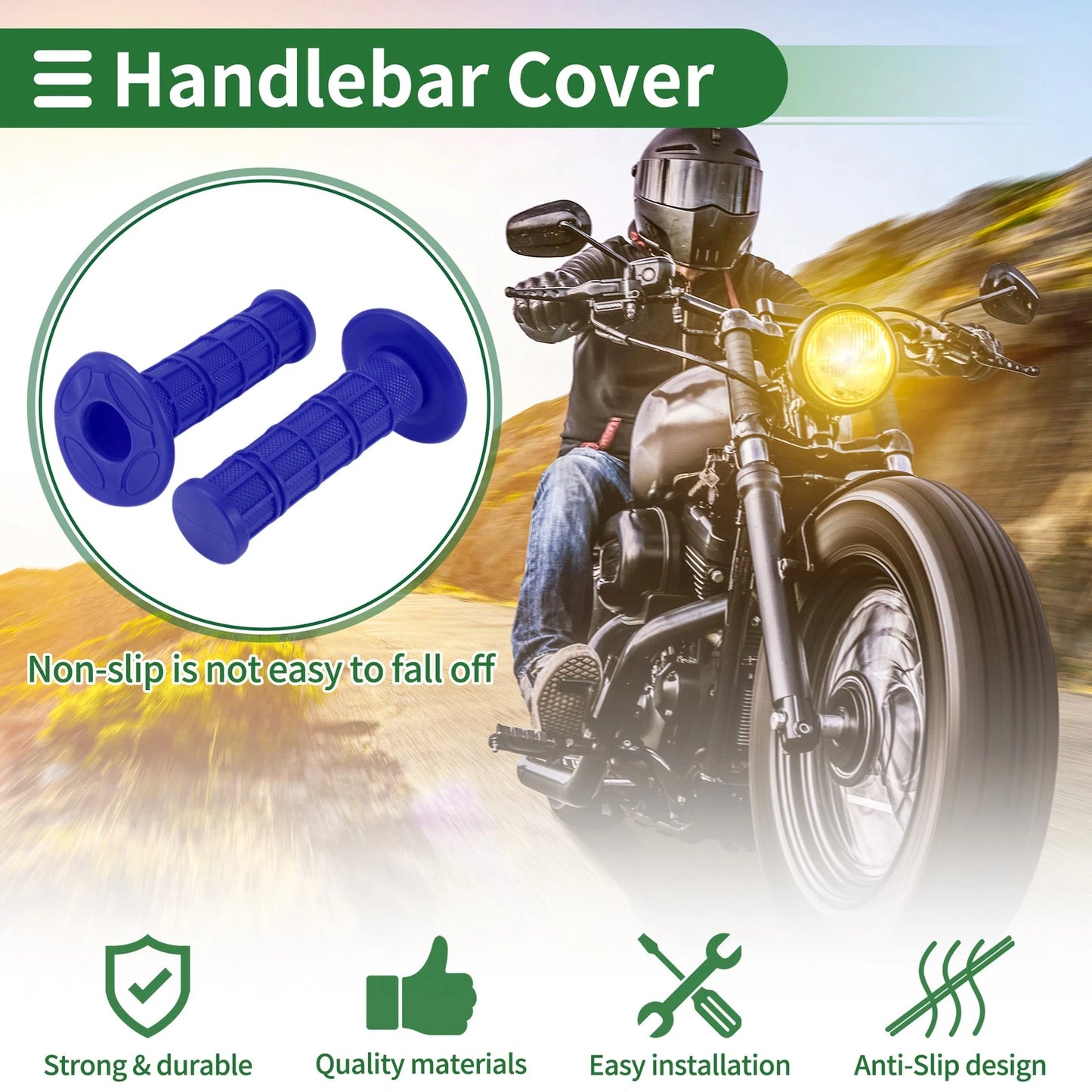 7/8 22mm Hand Grips Cover Rubber Deep Blue Checkered Pattern for Motorcycle