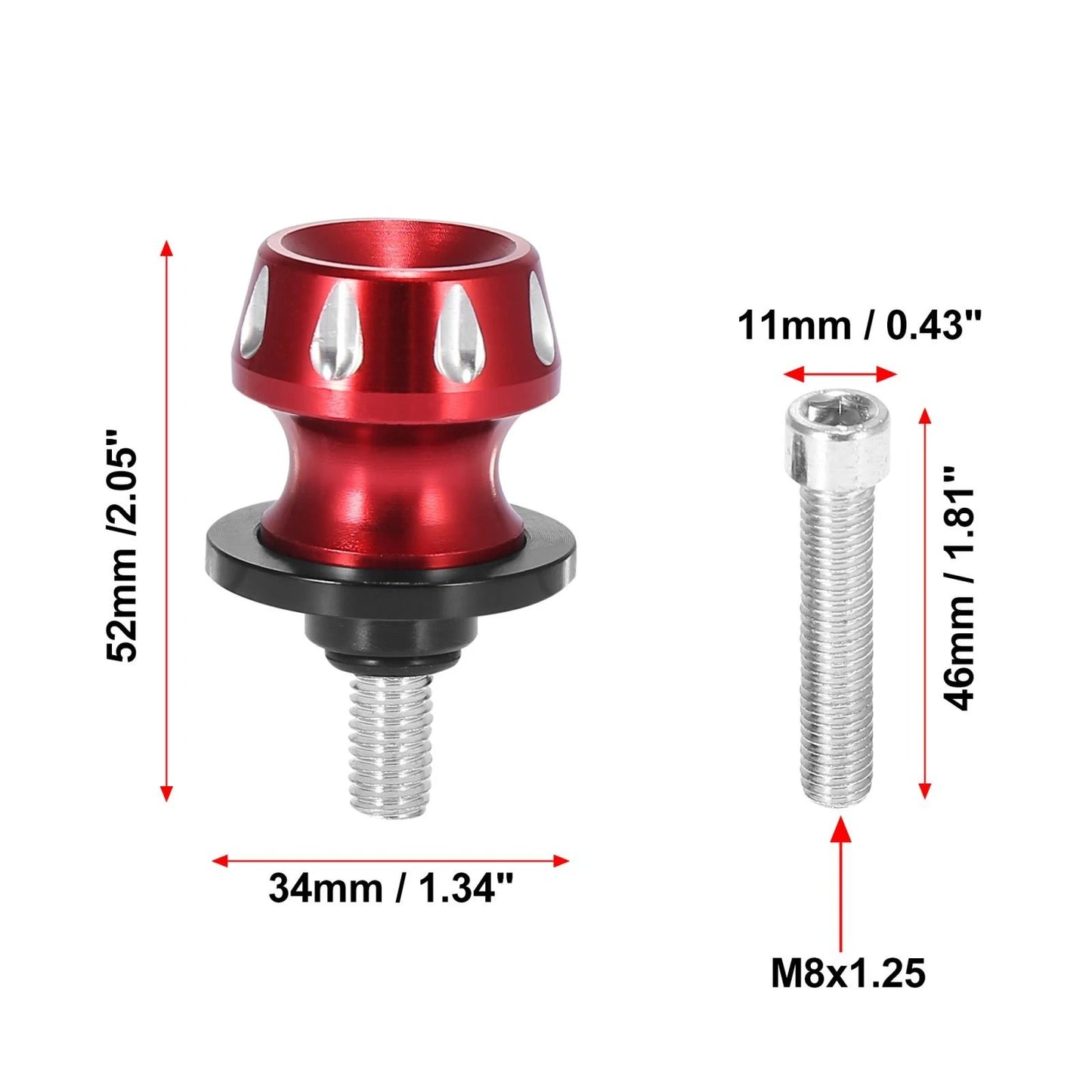 2 x M8x1.25 Red Swing Arm Spools Sliders Stand for Honda Suzuki