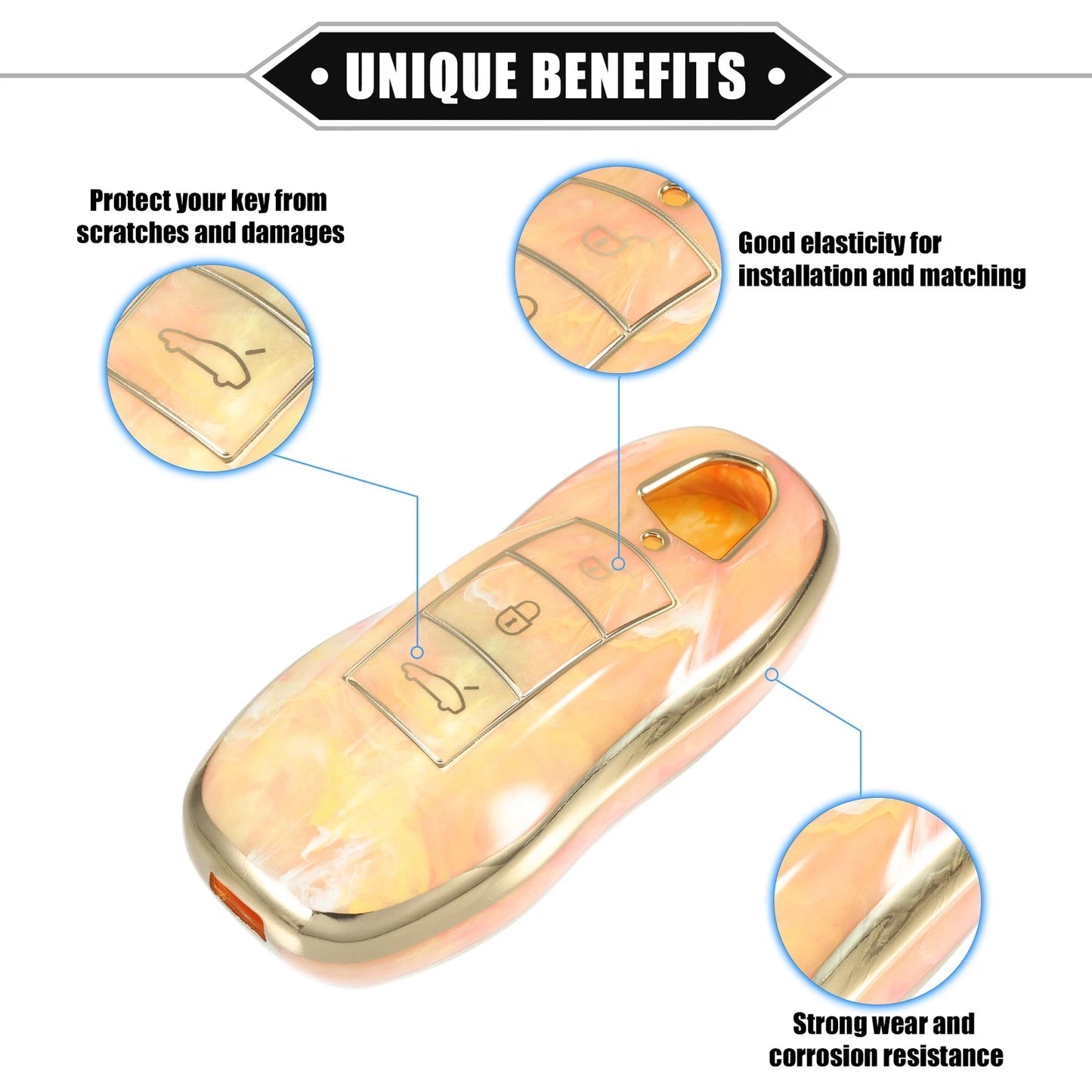 Button Smart Key Fob Case Cover TPU Orange for Porsche Cayenne (2011-2018)