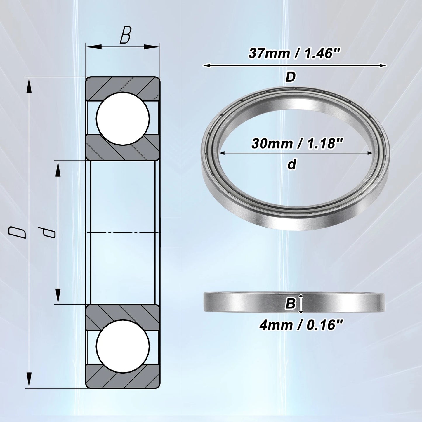 2 x 30x37x4mm Deep Groove Ball Bearings for Car