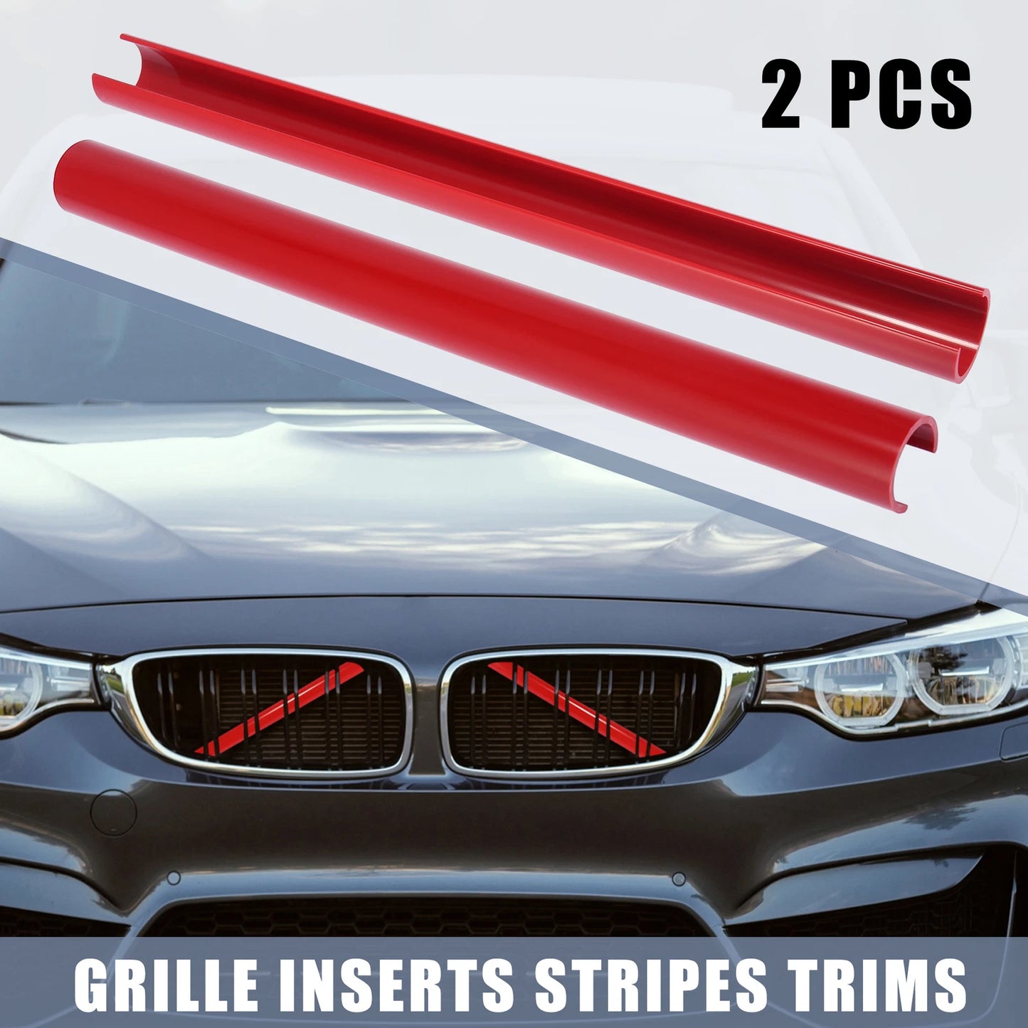 2 x Red Front Grille Insert Stripes for BMW F25 X3 (2011-2018)