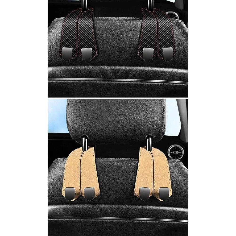 Dual Hook Car Seat Organizer with Suede Finish and Phone Stand Feature