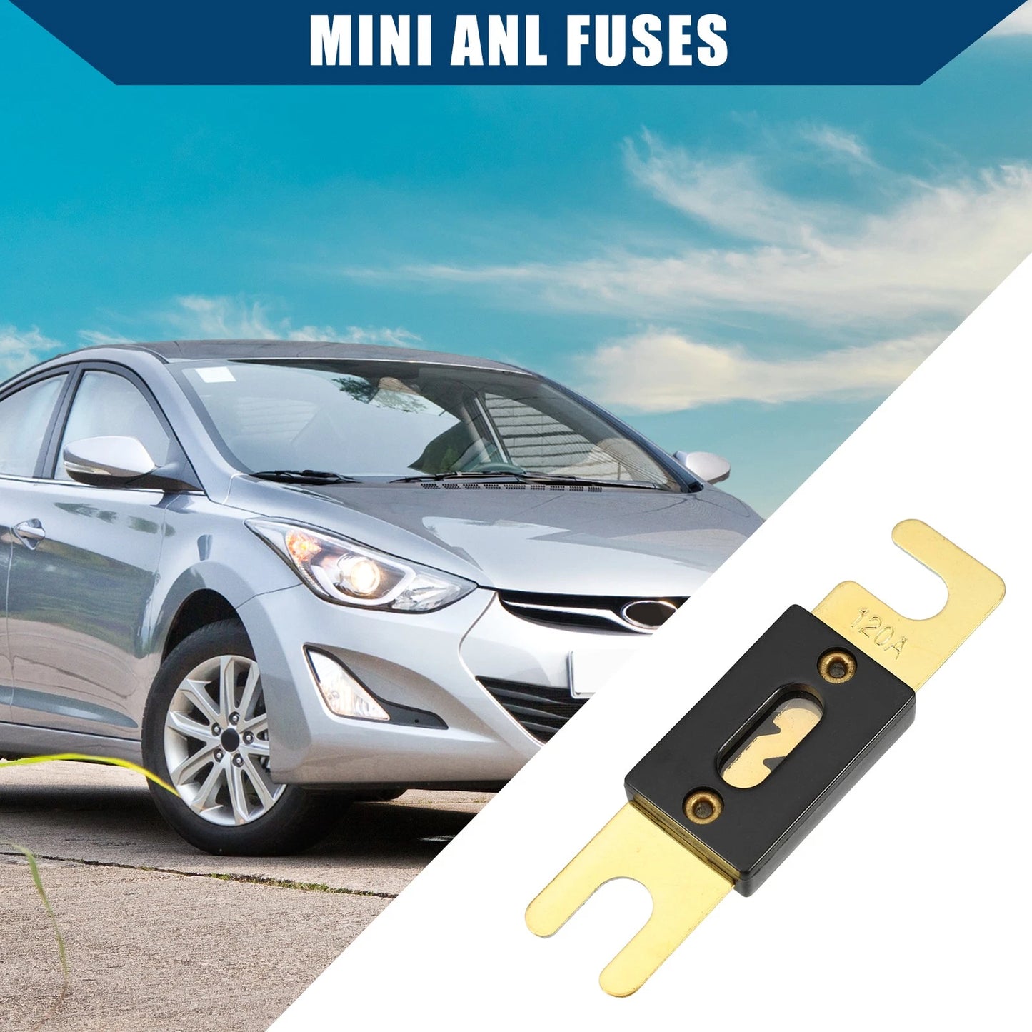 5 x Mini ANL 120A Fuses for Car, Motorcycle, Boat - Gold Tone, Black