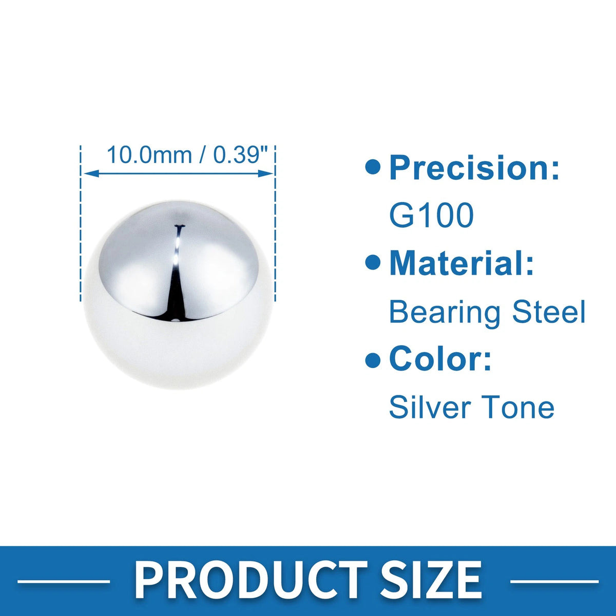 Ball Bearing 10.0mm G100 Precision Steel Silver Tone 100 Pcs
