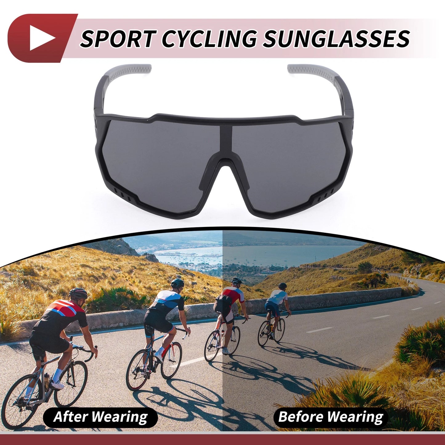 Motorcycle Riding Goggles Black Lens Black Frame PC Outdoor Sports Sunglasses