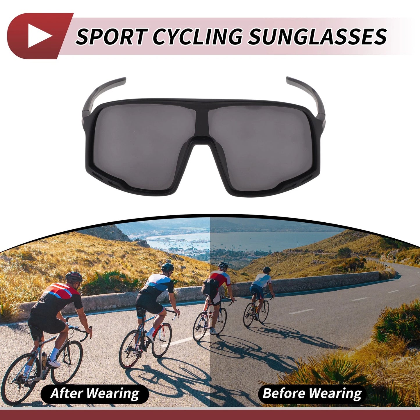 Set Motorcycle Riding Goggles Black Lens Black Gray Frame PC UV400