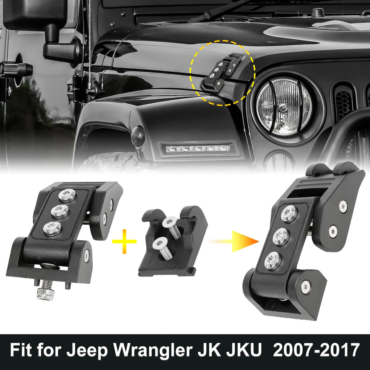 Car Hood Latch Lock Kit for Jeep Wrangler JK JKU (2007-2017)