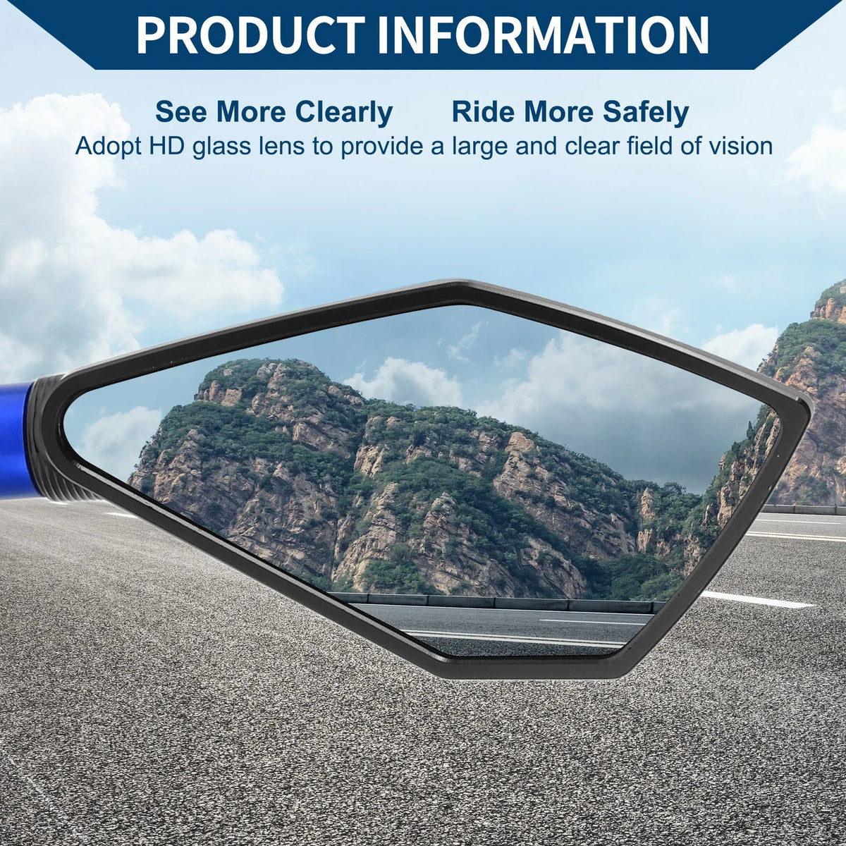 M8/M10 Rear View Mirrors Prismatic Shape Black Blue Aluminum Alloy Motorcycle