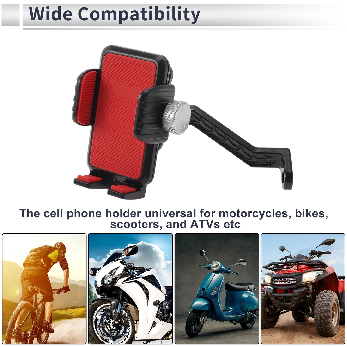 Motorcycle Phone Mount Holder for Rearview Mirror Mount 4.7-7.2 Phones Red