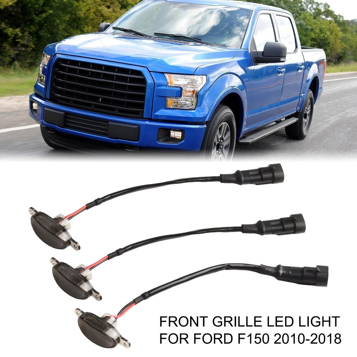 Front-Grille LED DRL Lights Blue Lamp 3 Pcs for Ford F-150 Raptor (2010–2018)