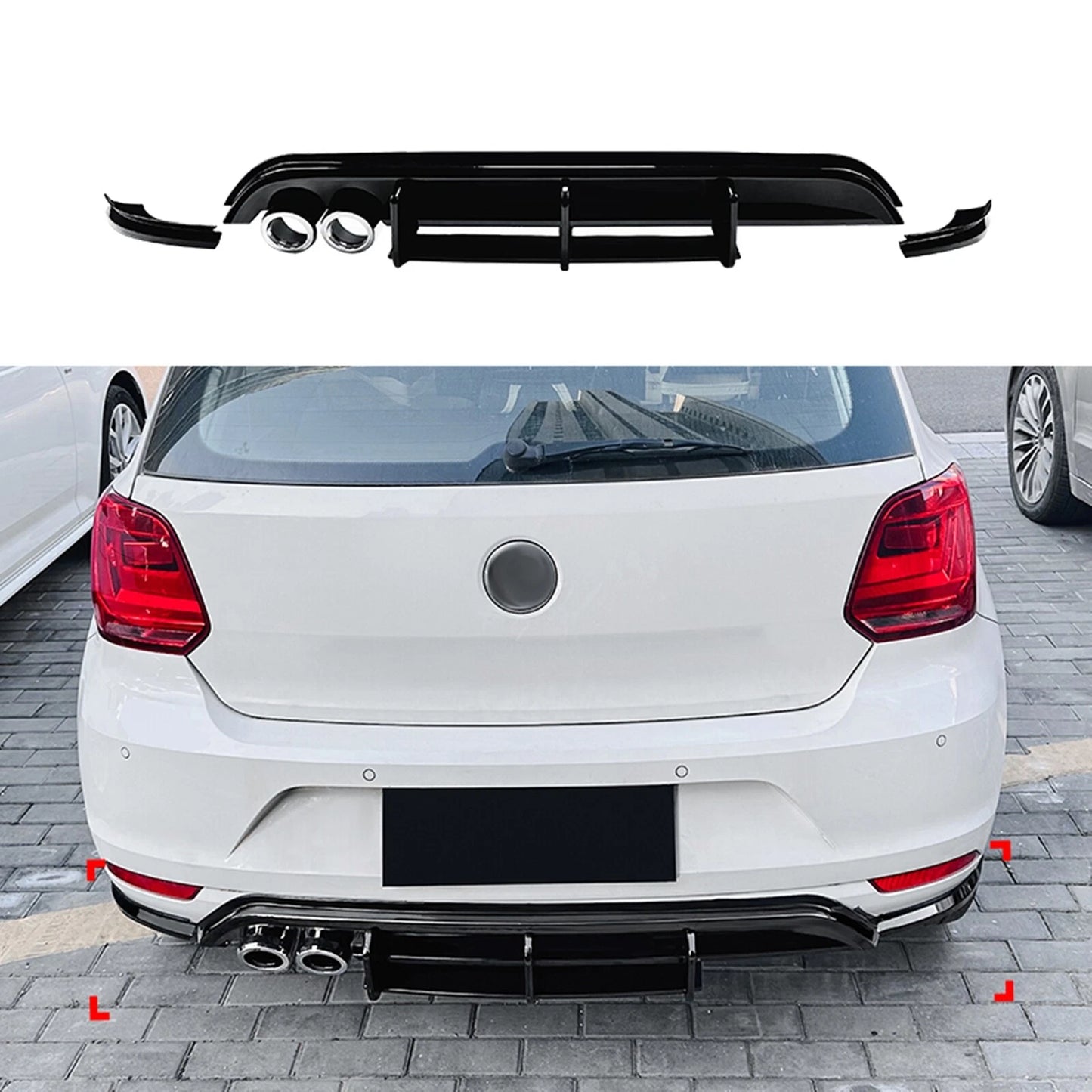 3 x Rear Bumper Diffuser Lip Covers for Volkswagen Polo MK5 (2009-2014)