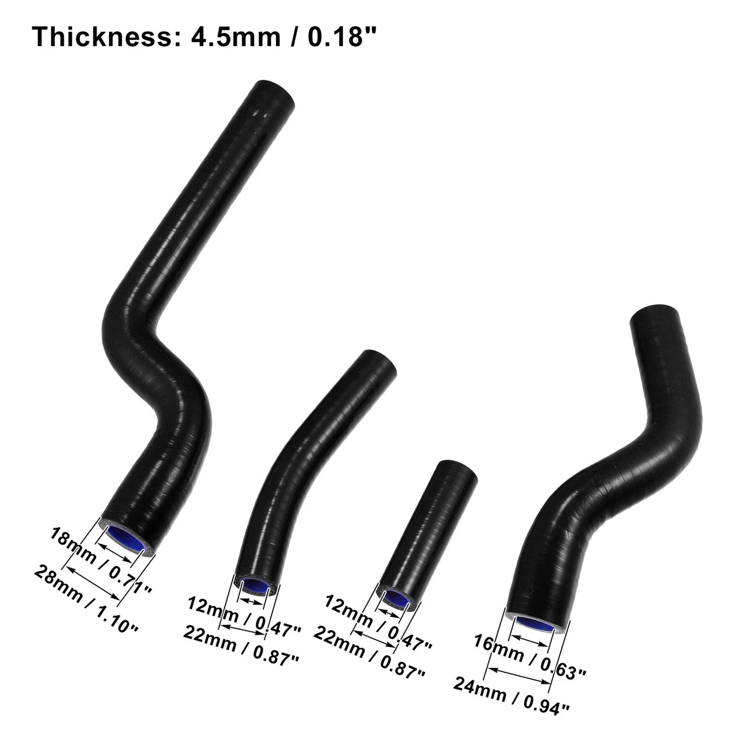4 x Black Silicone Radiator Coolant Hose Pipe Tubing for Yamaha YZ250 YZ 250