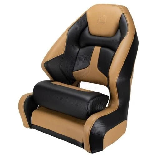 Relaxn Mako Series Premium Bucket Boat Seat Black Carbon/Tan + Cover