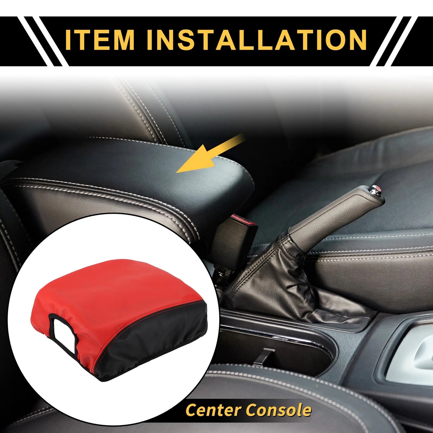 Center Console Lid Armrest Cover for Ford F-150 (2015-2020) - Anti-Scratch Black Red