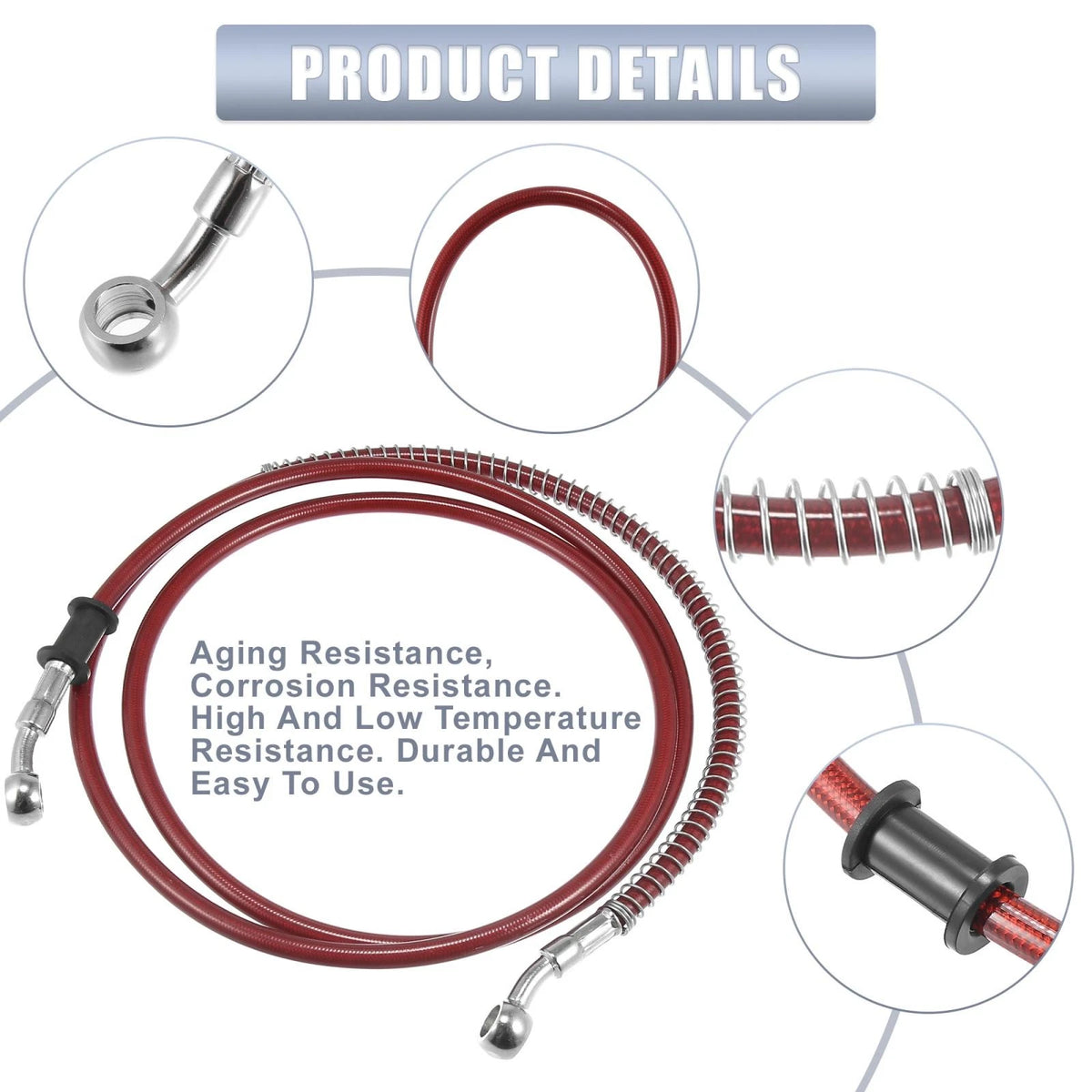Brake Line / 10mm / Hydraulic Hose, Stainless Steel Red for Motorcycle