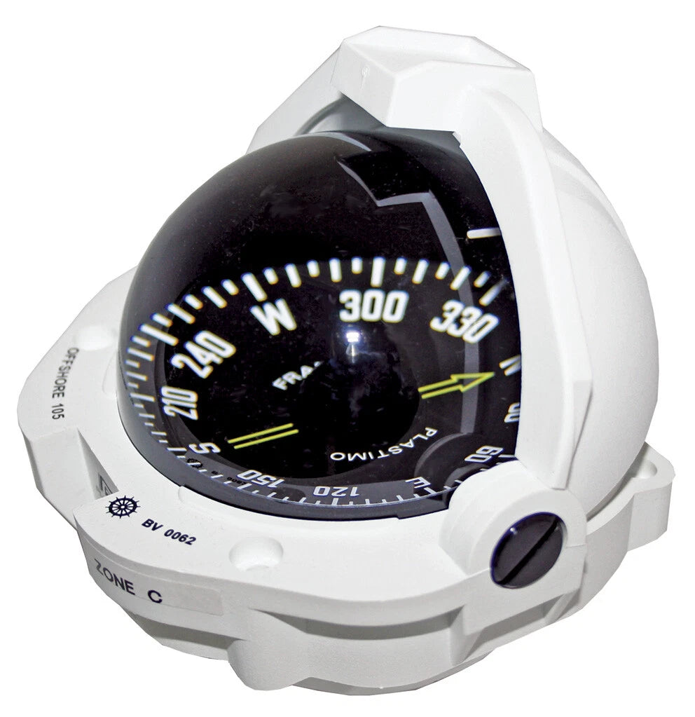 Plastimo Offshore 105 Marine Compass Flush White Flat Black Card LED Light