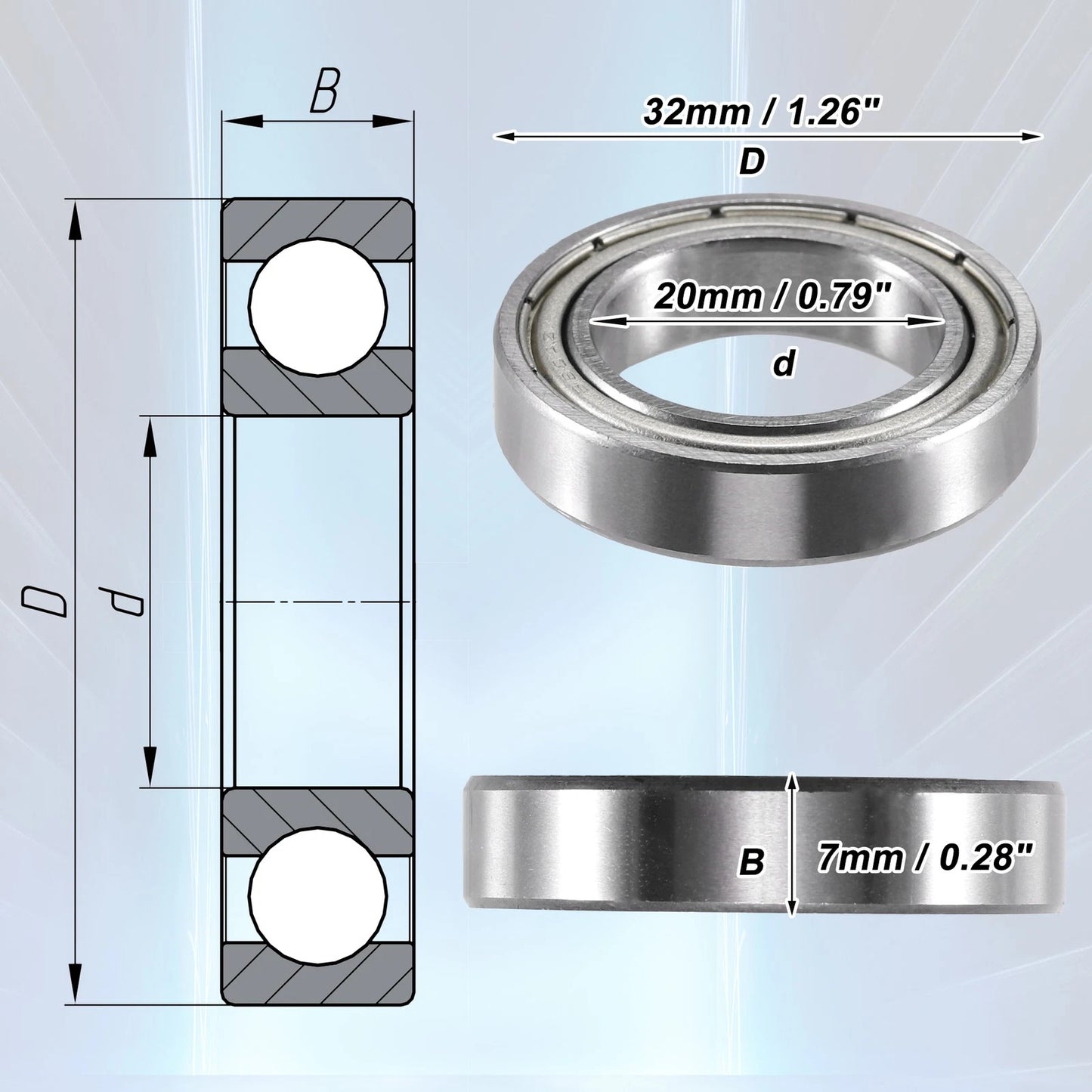 Bearing / 10 x 20x32x7mm / Double Metal Shield 6804ZZ Ball Bearing for Car