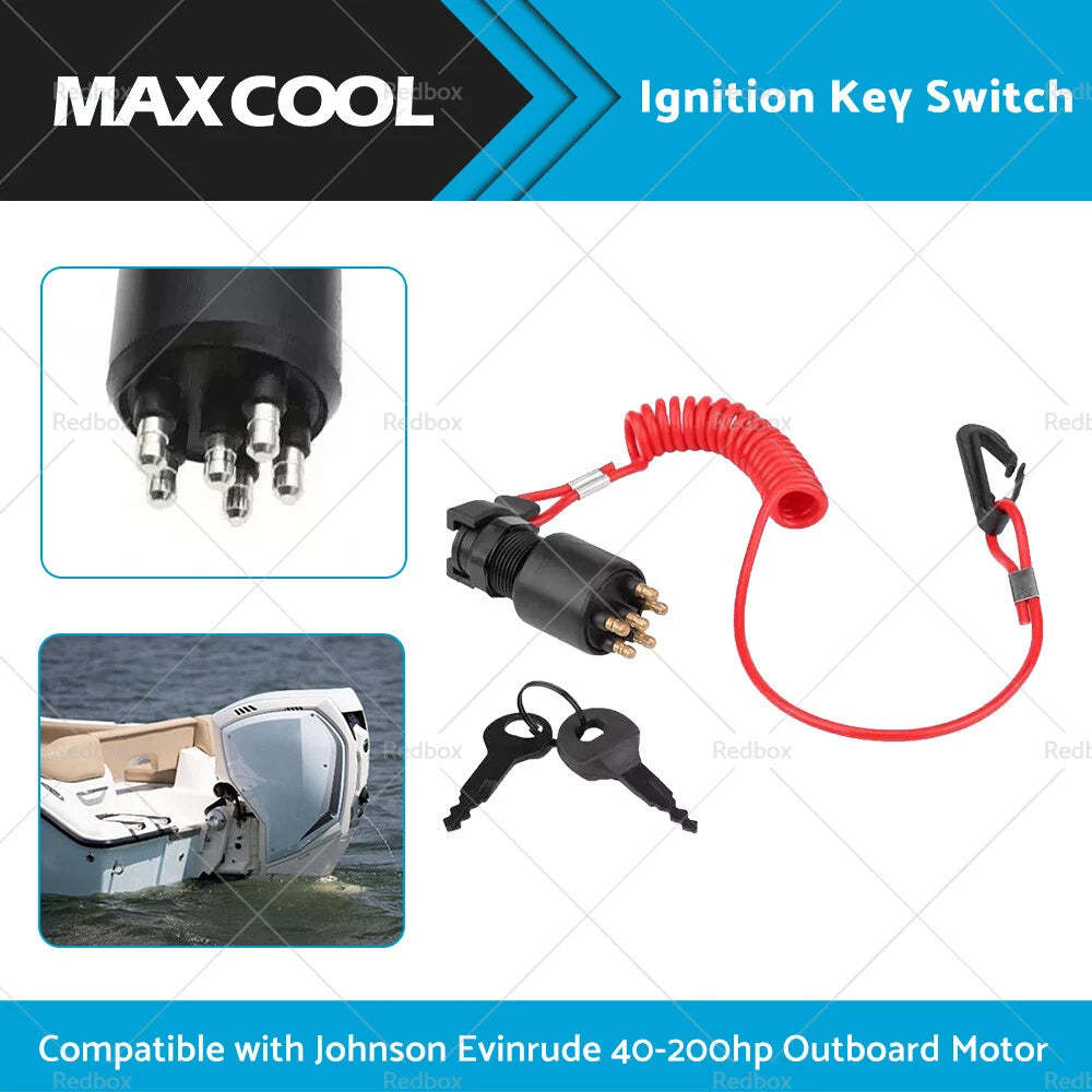 Ignition Key Switch w/ Safety Lanyard for Evinrude/Johnson OMC