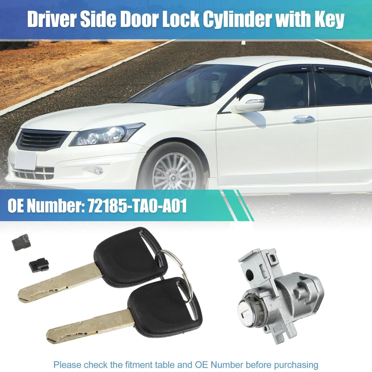Front Left Door Lock Cylinder w/ 2 Keys for Honda Accord (2008-2013)