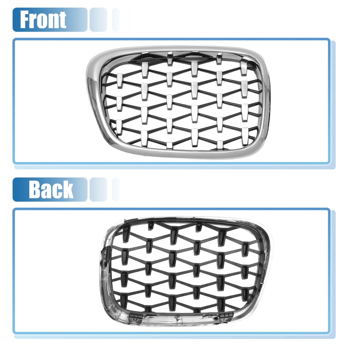 Front Hood Bumper Grille for BMW 525i 530i E39 Chrome Silver Tone (1996-2003)