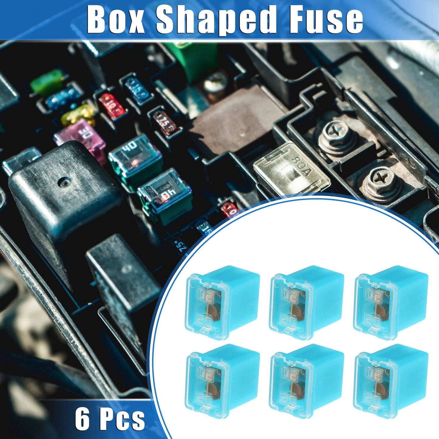 6 x Mini Box Shaped Fuses 20 Amps for Pickup Trucks & Cars (Universal)