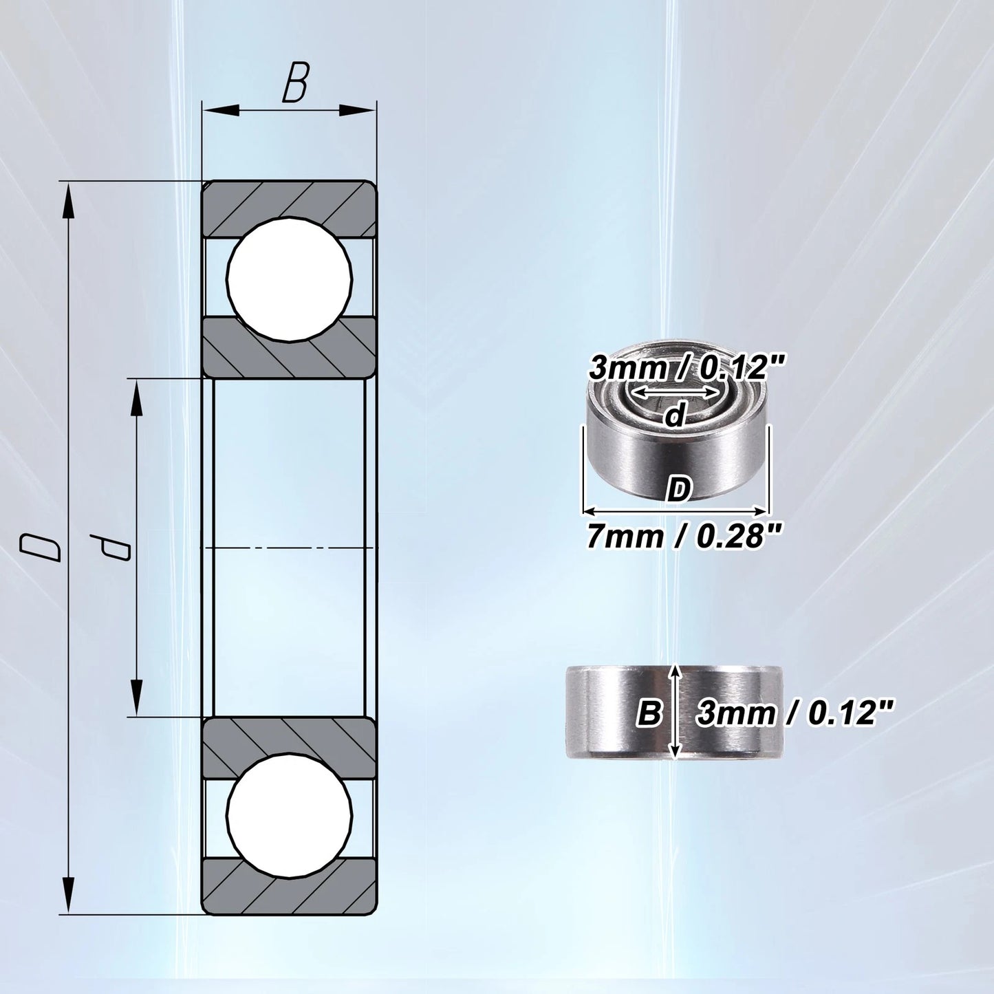 20pcs 3x7x3mm Double Metal Shield Single Row Deep Groove Ball Bearings