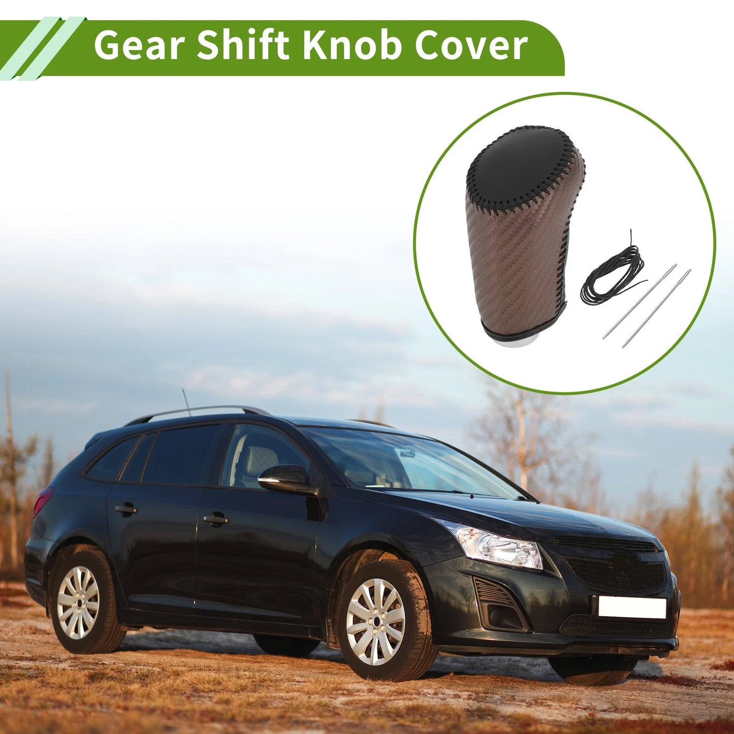 Gear Shift Knob Cover for Chevrolet Malibu Brown Carbon Fiber Black Brown