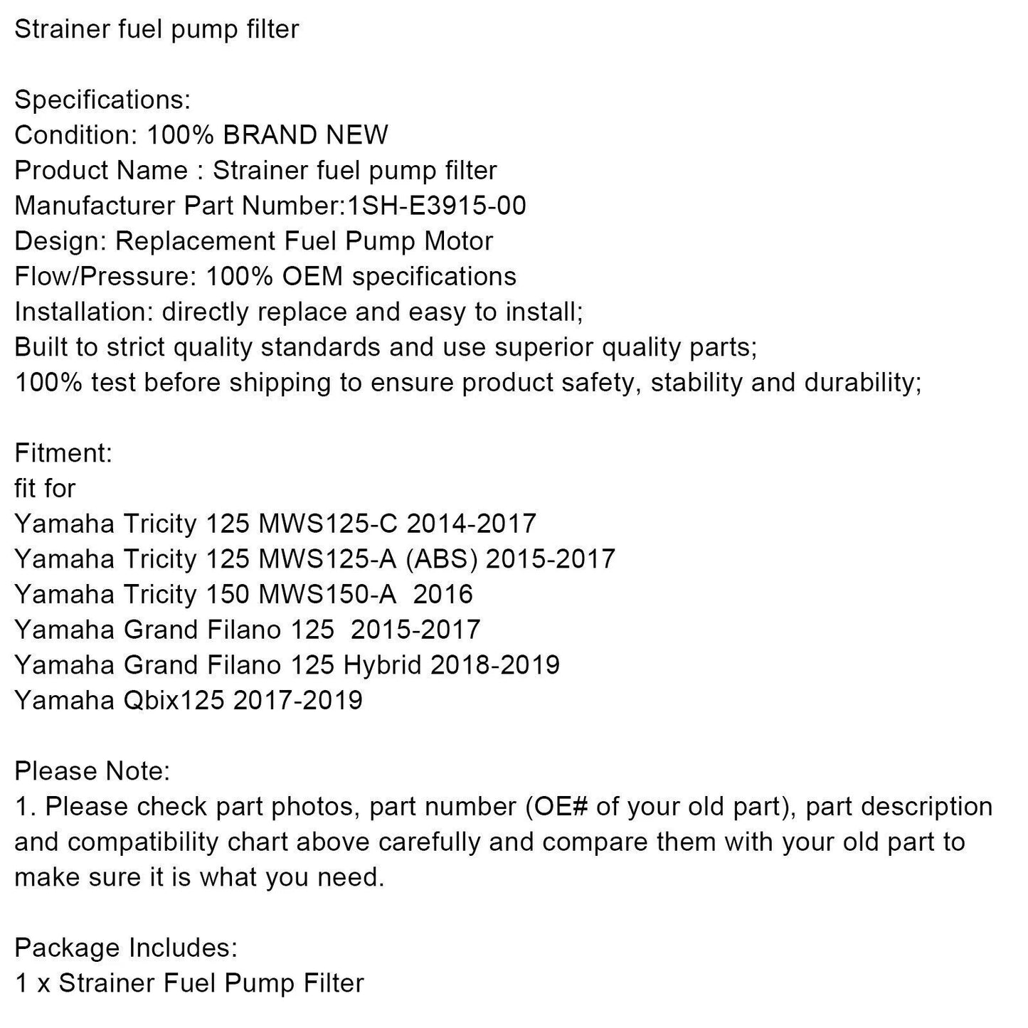 Fuel Pump Filter for Yamaha Tricity 125, Grand Filano F3 (2014-2023)
