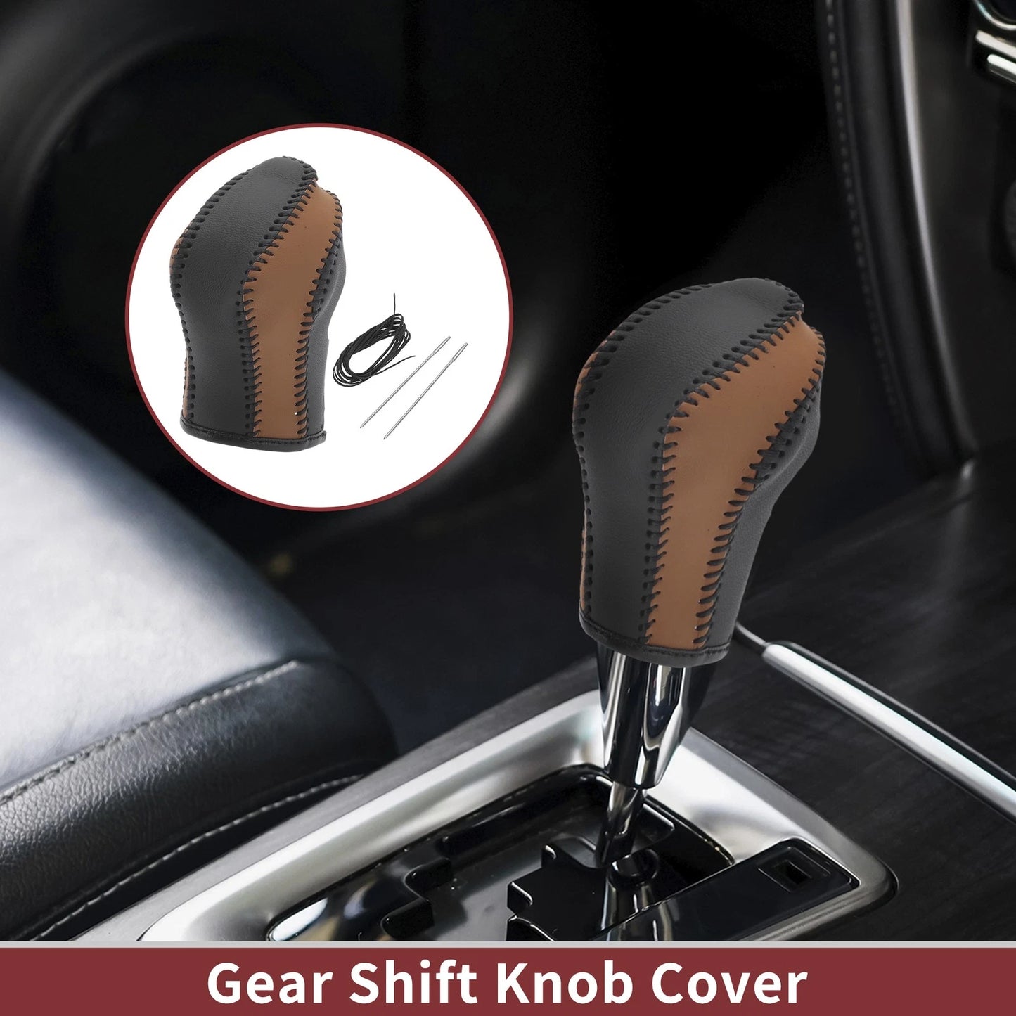 Gear Shift Knob Cover for Nissan Maxima 2016-2023 Black Brown Faux Leather